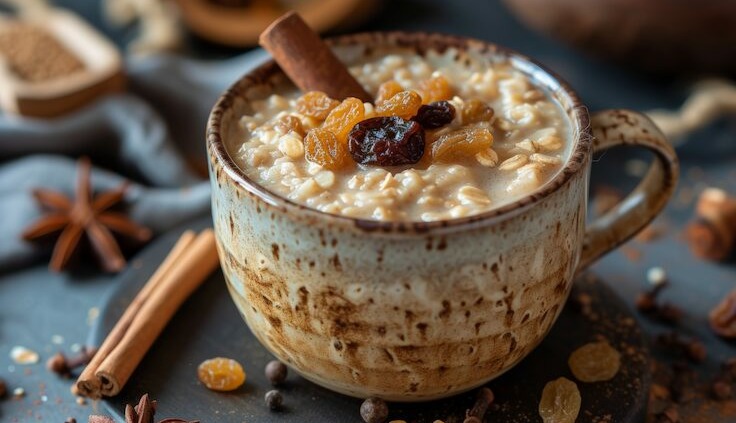 cremigen Milchreis mit Zimt, Rosinen und einer Zimtstange – perfekt für kalte Tage!