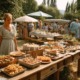 Sommerliches Geburtstagsbuffet im Freien mit köstlichen Speisen und festlich gekleideten Gästen, stimmungsvolle Gartenparty mit Catering-Service
